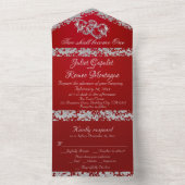 ダブルハート&グリッター – クリムゾンレッド オールインワン招待状 (内側)