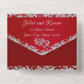 ダブルハート&グリッター – クリムゾンレッド オールインワン招待状 (裏面)