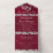 ダブルハート&グリッター – ブルゴーニュ オールインワン招待状 (内側)