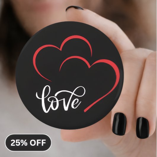 ダブルハート「ラブ」バッジ/ピン ボタン 栓抜き