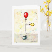 ダブルバルーン水色グリーティングカード カード (黄色い花)
