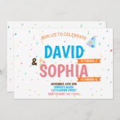 ダブルバースデーパーティージョイント兄弟姉妹ボーイ&ガール 招待状 (正面/裏面)