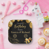 ダブルバースデーパーティーブラックと金ゴールド エレガント ペーパープレート (パーティー)