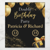 ダブルバースデーパーティーブラックと金ゴールド エレガント ワインラベル (シングルラベル)