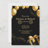 ダブルバースデーパーティーブラックと金ゴールド エレガント 招待状 (裏面)
