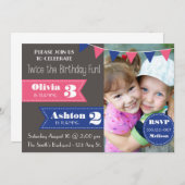 ダブルバースデーパーティー招待状(男の子/女の子) 招待状 (正面/裏面)