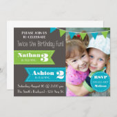 ダブルバースデーパーティー招待状(男の子/男の子) 招待状 (正面/裏面)