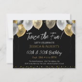 ダブルバースデー ブラックとゴールドの風船 招待状 (正面)
