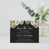 ダブルバースデー ブラックとゴールドの風船 招待状 (スタンド正面)