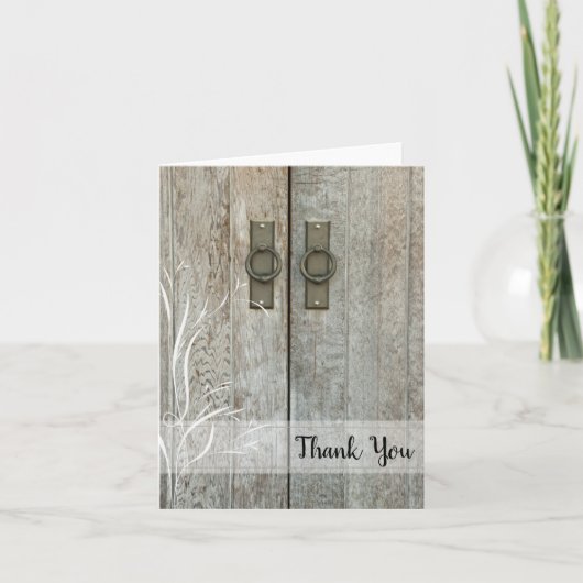 ダブルバーンのドアのカントリー調の農場への感謝 サンキューカード (正面)