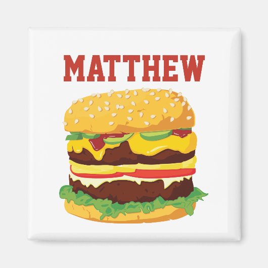 ダブルパーソナライズされたチーズバーガー冷蔵庫用マグネット マグネット (正面)