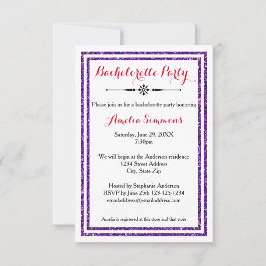 ダブルパープルトリム- 3x5バチェロレッテ招待状 招待状 (正面)