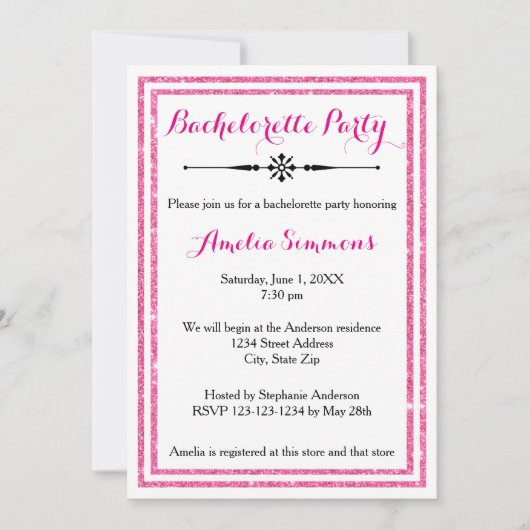 ダブルピンクのトリム – バチェロレッテ招待状 招待状 (正面)