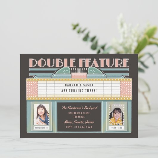 ダブルフィーチャー映画ツインズバースデーパーティー 招待状 (スタンド正面)