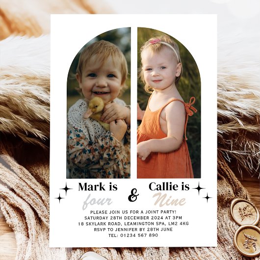 ダブルフォトジョイント誕生日招待状 招待状