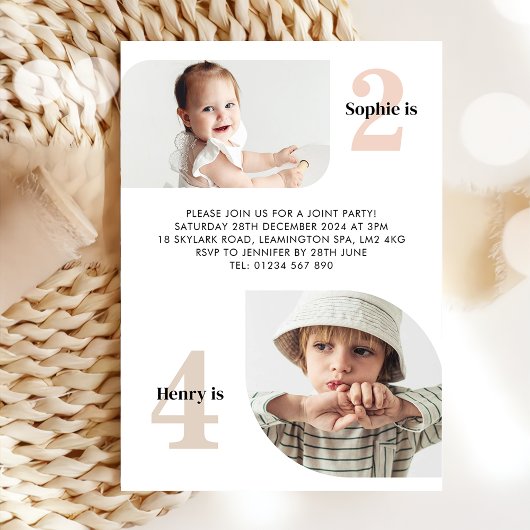 ダブルフォトジョイント誕生日招待状 招待状