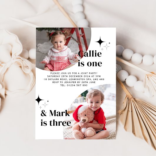 ダブルフォトジョイント誕生日招待状 招待状