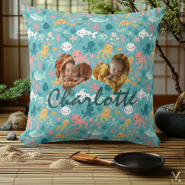 ダブルフォトピローとかわいい海パターン クッション