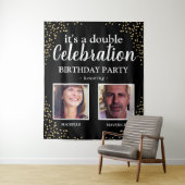 ダブルフォトブラック金ゴールド誕生日バナー タペストリー (インサイチュ)