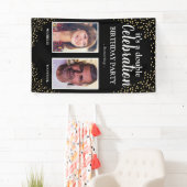 ダブルフォトブラック金ゴールド誕生日パーティー 横断幕 (インサイチュ)