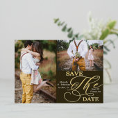 ダブルフォトミニマルタイポグラフィ日付の保存 箔招待状 (立ち正面)