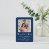 ダブルフォトメモリアル葬儀ブルー祈りの言葉カード 名刺 (スタンド正面)