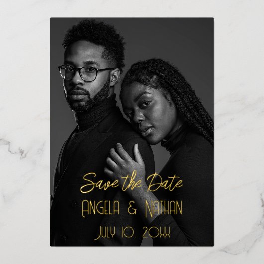 ダブルフォト日付を保存 箔招待状 (正面)