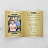 ダブルフォト50周年招待状 黒と金の花とスクロールがデザインされた50周年結婚記念日招待状 招待状 (内部)