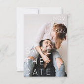 ダブルフォト モダン ボールド 薄いテキスト セーブザデート 招待状 (正面)