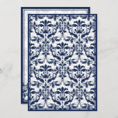 ダブルフレームが付いているダマスク織のボーダー(海軍及び白) 招待状 (正面/裏面)