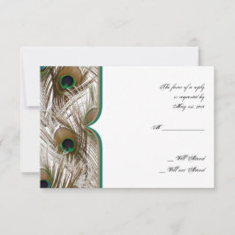 ダブルフレームの応答カードが付いている孔雀の羽 出欠カード