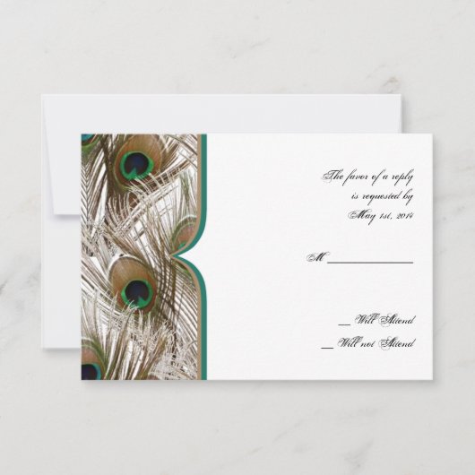 ダブルフレームの応答カードが付いている孔雀の羽 出欠カード (正面)
