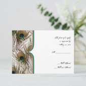 ダブルフレームの応答カードが付いている孔雀の羽 出欠カード (スタンド正面)