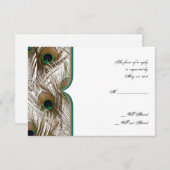 ダブルフレームの応答カードが付いている孔雀の羽 出欠カード (正面/裏面)