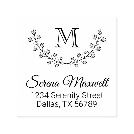 ダブルフローラリース、フラワーズモノグラム2アドレス セルフインキングスタンプ (デザイン)