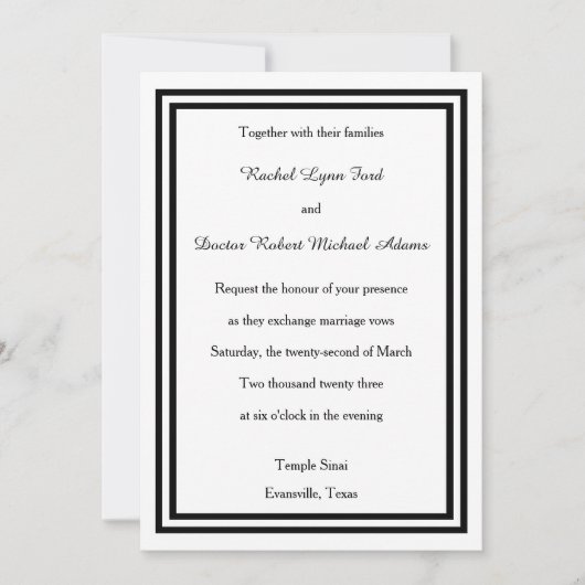 ダブルブラックトリム–5x7結婚式招待状 招待状 (正面)