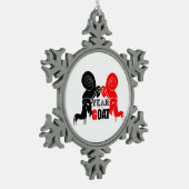 ダブルブラックレッドラムヤギ中国のイヤー〔占星術の〕十二宮図O スノーフレークピューターオーナメント (左)