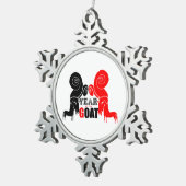 ダブルブラックレッドラムヤギ中国のイヤー〔占星術の〕十二宮図O スノーフレークピューターオーナメント (右)