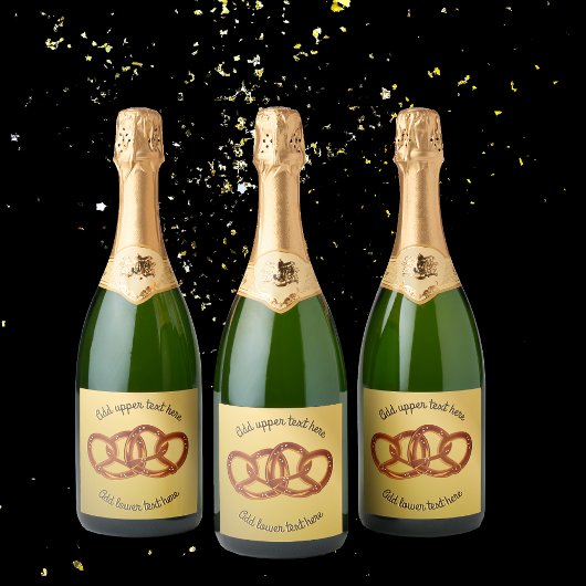 ダブルプレッツェル：偽の金ゴールドにノッテッドパンカスタム スパークリングワインラベル