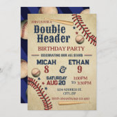 ダブルヘッダー野球の誕生日の招待状 招待状 (正面/裏面)