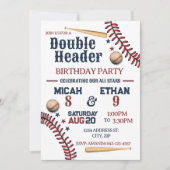 ダブルヘッダー野球の誕生日の招待状 招待状 (正面)