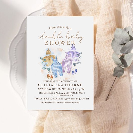 ダブルベビーシャワー招待状かわいいモダンベビーシャワー 招待状