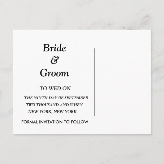 ダブルベル結婚ズの結婚式は日付カードを保存 案内ポストカード (裏面)