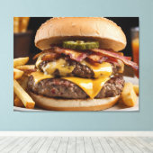 ダブルベーコン・チーズバーガー キャンバスプリント (インサイチュ (ウッドフロア))