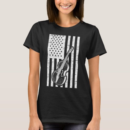 ダブルベーシスト米国国旗のダブルベース楽器 Tシャツ (正面)