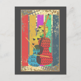 ダブルベースと音楽ノート ポストカード