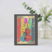 ダブルベースと音楽ノート ポストカード (スタンド正面)