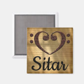 ダブルベースクレフ、 音符記号ハートシタール マグネット (正面/裏面)