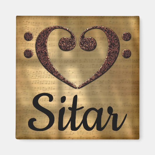 ダブルベースクレフ、 音符記号ハートシタール マグネット (正面)