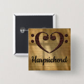 ダブルベースクレフ、 音符記号ハートハープシコード 缶バッジ (正面&裏面)